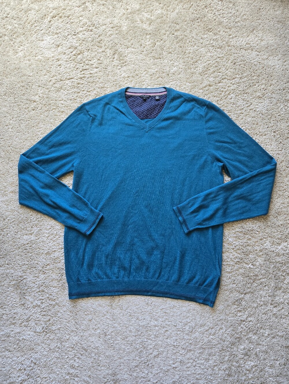Ted Baker Wool Blend Sweater Mens XL Teal Blue Lightweight Pullover